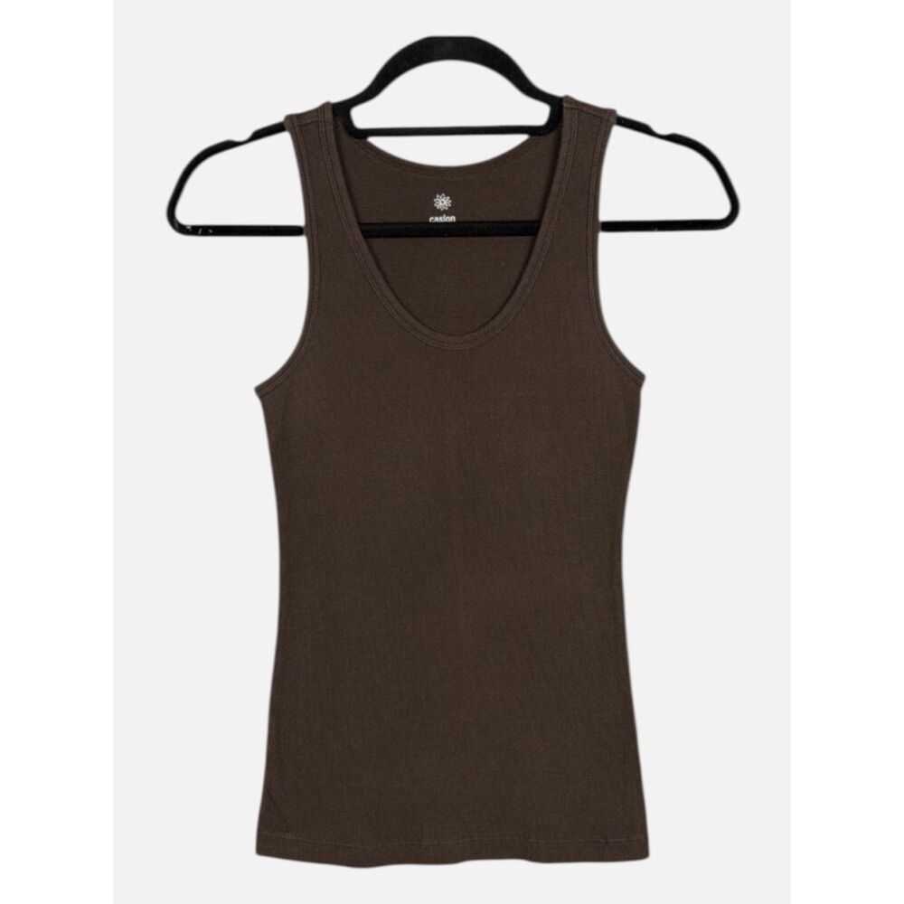 Caslon Nordstrom Chocolate Brown Ribbed Scoop Neck Tank Top Cotton Size S